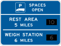 Truck parking availability - combined (D9-16e_(rest_area,_weigh_station)) road sign (MUTCD D9-16e_(rest_area,_weigh_station))