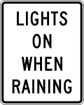 R16 series Seat belts and headlight use-Lights on when raining