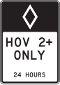 R3 series Lane usage and turns-2 right lanes, HOV 2+ only (full-time) (post-mounted)