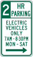 R7 series Parking-Two hour parking, electric vehicles only (times and days)