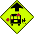 School signs-School bus stop ahead