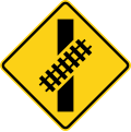 W10 series Railroad crossings-Skewed crossing ahead (right) (this supplements the W10-1 sign but does not replace it)