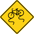 W8 series Pavement and roadway conditions-Bicycle slippery when wet ahead